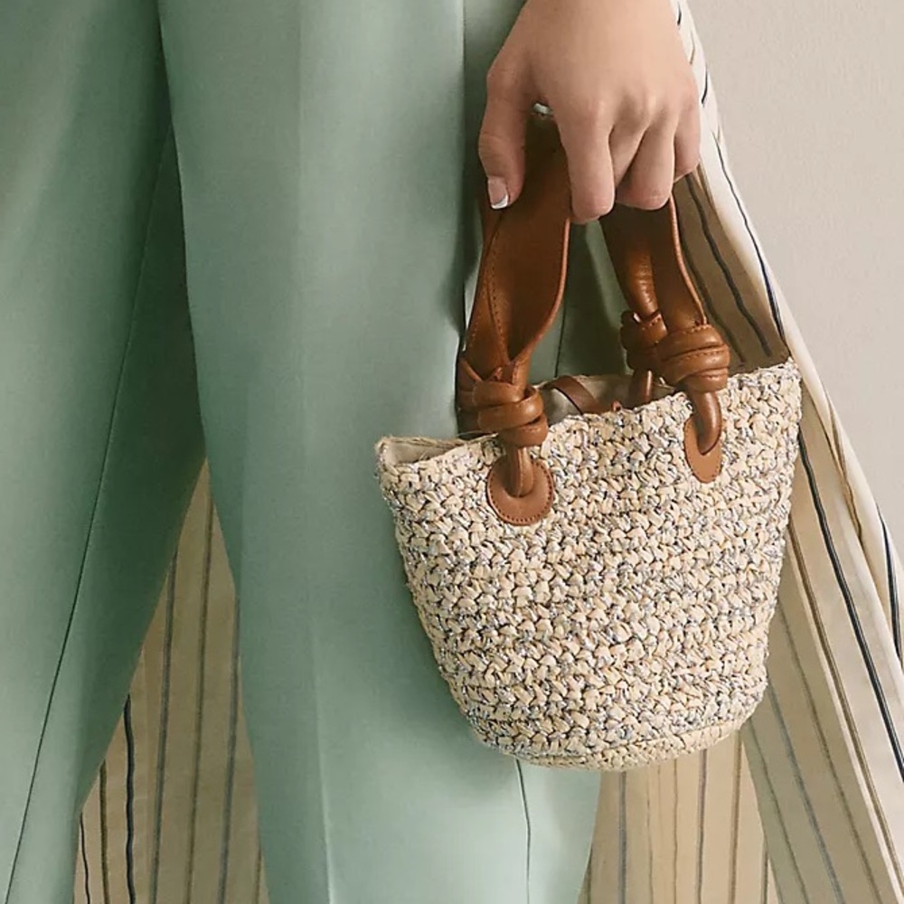 Anthropologie Maeve Rhinestone Raffia Mini Bag Day to Night Woven Beach Resort - Picture 4 of 10